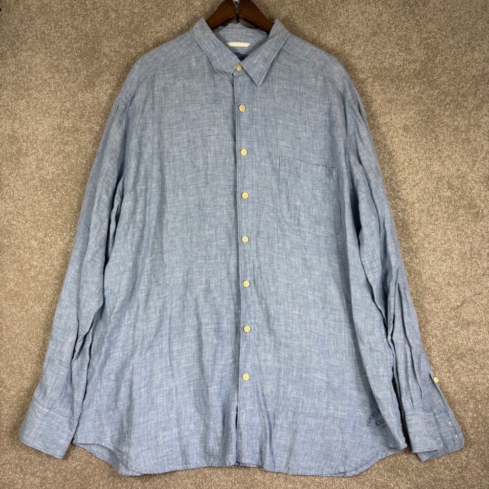 Tommy Bahama Relax Mens 2XT Blue 100% Linen Long Sleeve Button Up Shirt